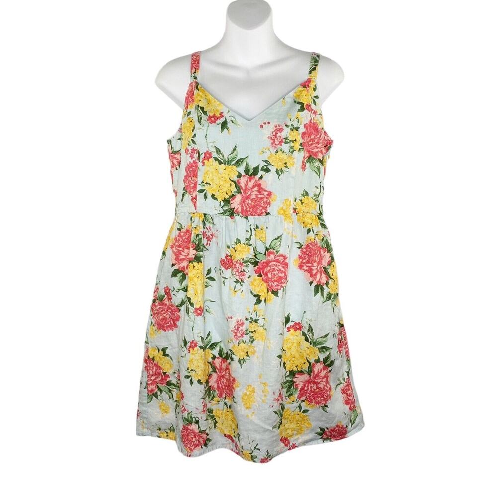 Cynthia Rowley Dress Womens Size 6 Blue Floral Linen Sundress Sleeveless Adj Str